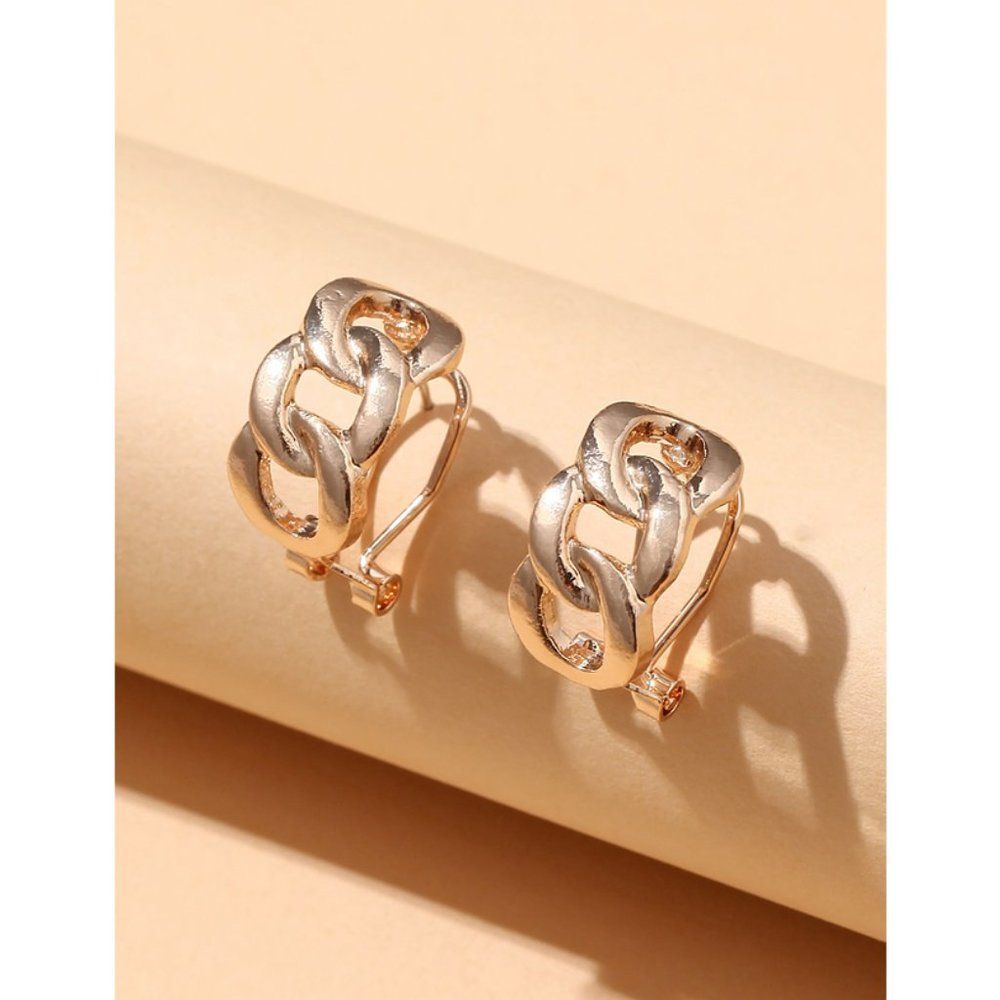 Small‎ Gold Ear Hugger Chain Earrings LINK HOOPS CUTE GIFT EIGHTIES RETRO LUXURY